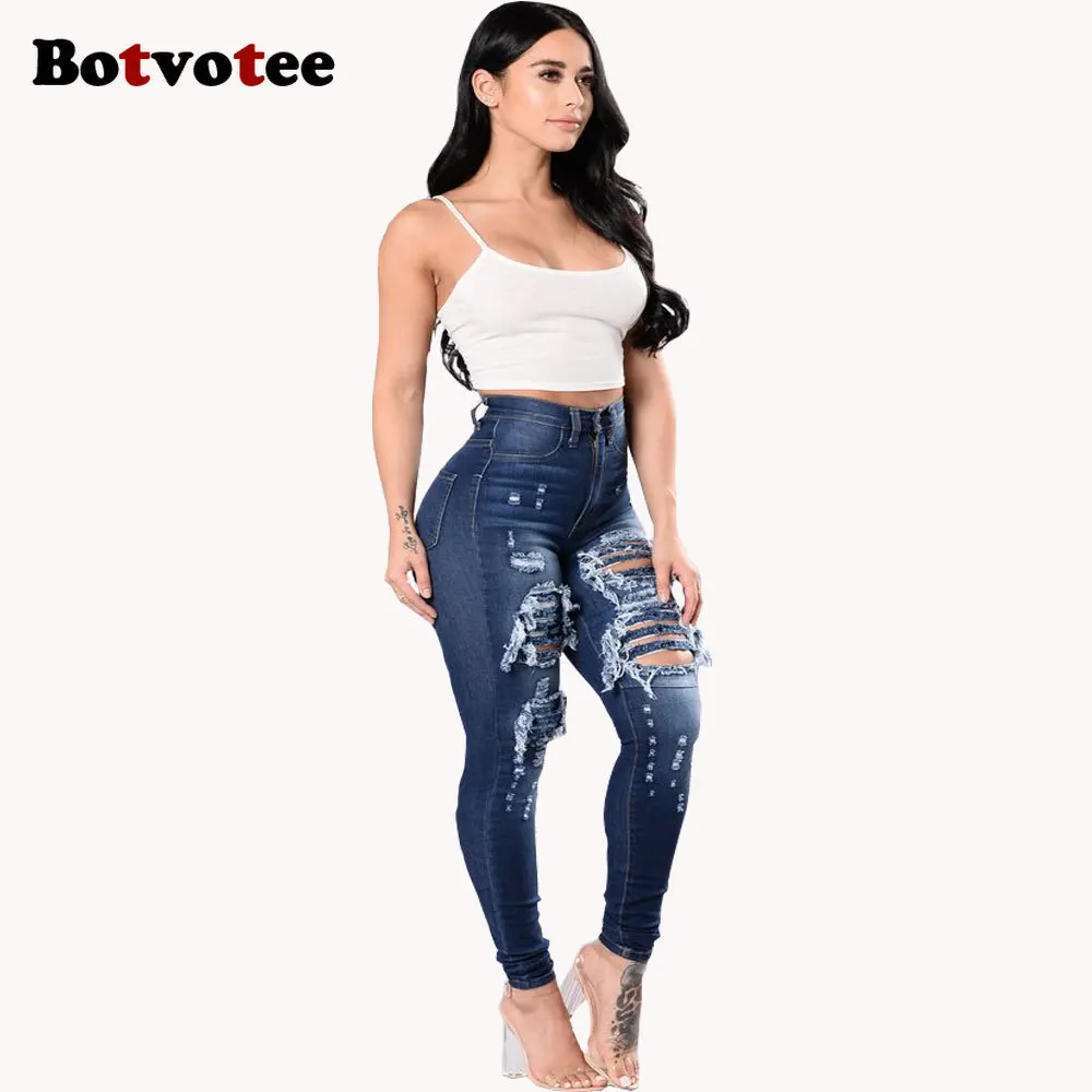 Botvotee Ripped Skinny High Waisted Pencil Jeans for Women Casual Y2K Streetwear Denim Pants Dark Blue Elastic Jeans Woman - AliExpress 200000345 - Image 5