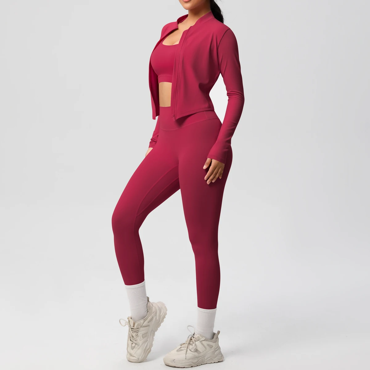 3pcs Sportswear Yoga Set Gym Sports Bra Zipper Jacket Leggings Clothes Sportswear Yoga Suits For Women Fitness Set Tracksuit - AliExpress - Image 5