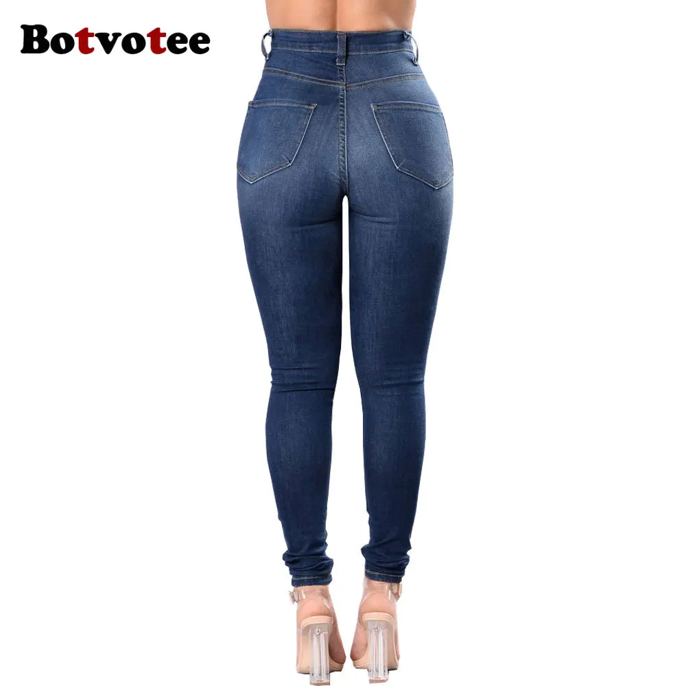 Botvotee Ripped Skinny High Waisted Pencil Jeans for Women Casual Y2K Streetwear Denim Pants Dark Blue Elastic Jeans Woman - AliExpress 200000345 - Image 3