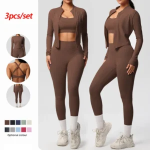 3pcs Sportswear Yoga Set Gym Sports Bra Zipper Jacket Leggings Clothes Sportswear Yoga Suits For Women Fitness Set Tracksuit - AliExpress