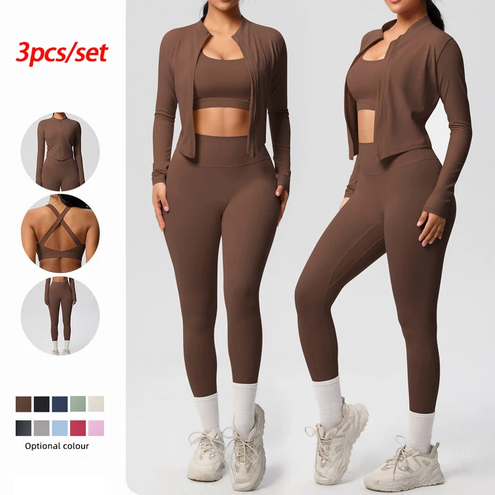 3pcs Sportswear Yoga Set Gym Sports Bra Zipper Jacket Leggings Clothes Sportswear Yoga Suits For Women Fitness Set Tracksuit - AliExpress