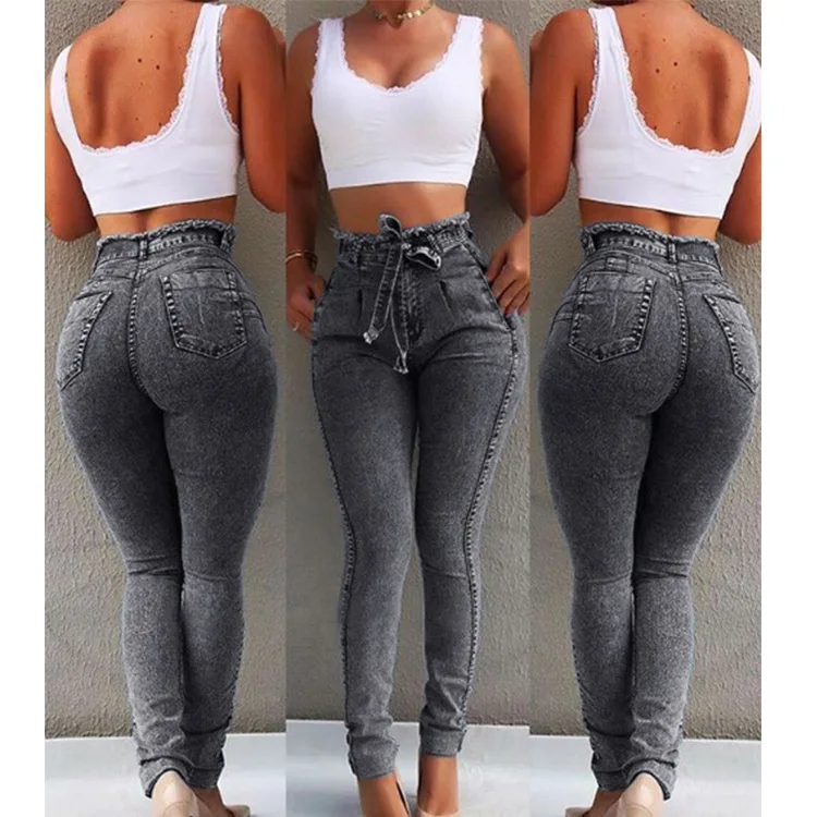 High Waist Jeans For Women Slim Stretch Denim Jean Bodycon Tassel Belt Bandage Skinny Push Up Jeans Woman clothe 4XL 5XL - AliExpress - Image 2