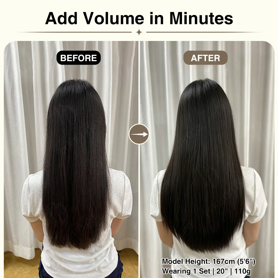 Invisible Seamless Clip-In Hair Extensions | Straight Human Hair | 110g - Image 2