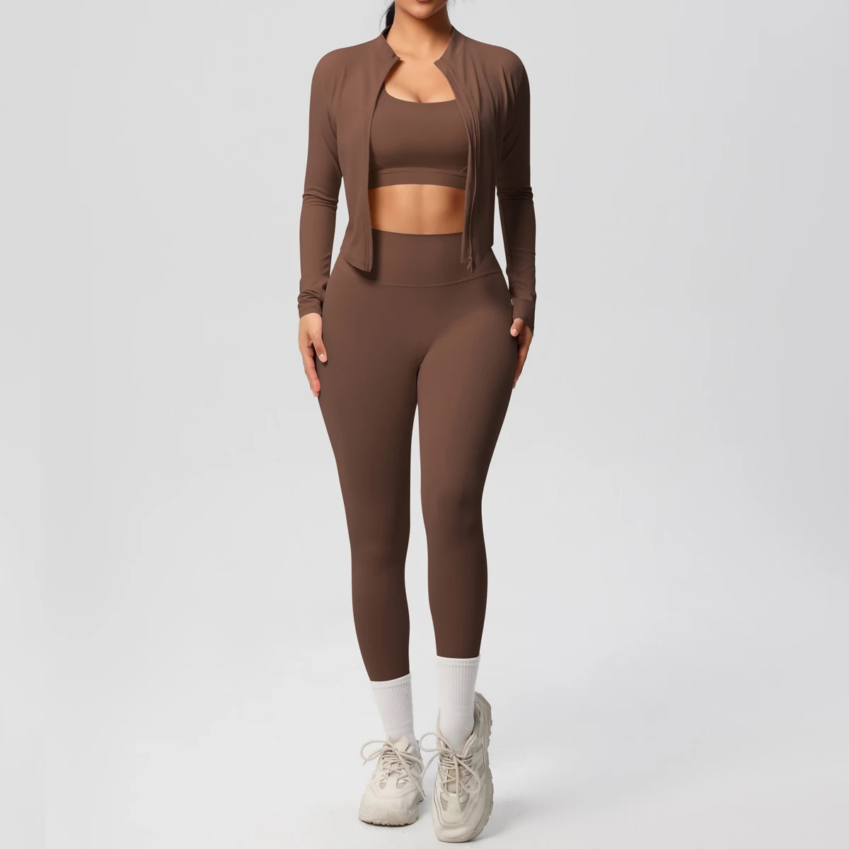 3pcs Sportswear Yoga Set Gym Sports Bra Zipper Jacket Leggings Clothes Sportswear Yoga Suits For Women Fitness Set Tracksuit - AliExpress - Image 2