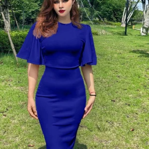 New 2026 Crew Neck Half Sleeve Hips-Wrapped Slim Fit Party Women Midi Dress Autumn Official Dresses For Ladies