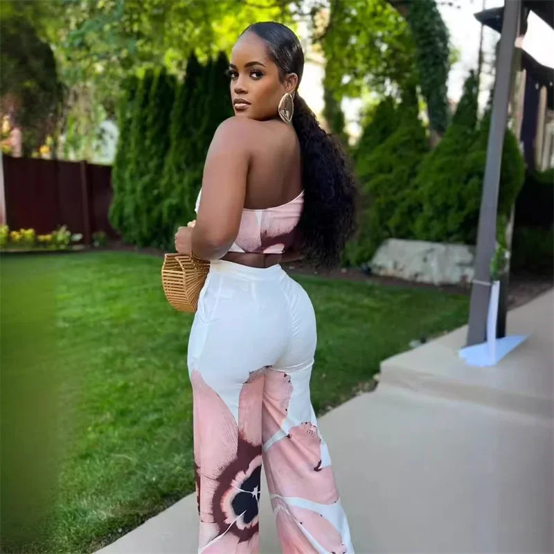 Floral Print Summer Two Piece Set Women Holiday One Shoulder Crop Top and Loose Wide Leg Pants Matching Sets Outfits Vacation - AliExpress 200000345 - Image 4