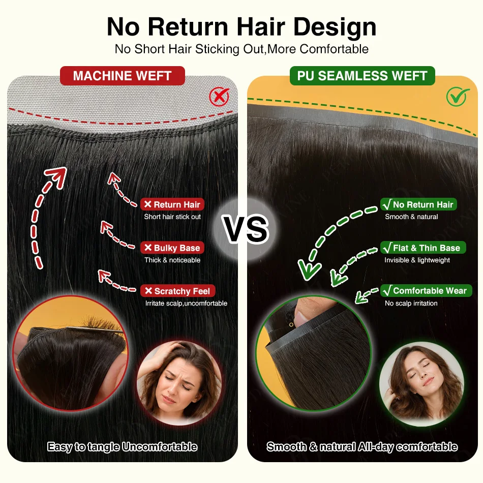 Invisible Seamless Clip-In Hair Extensions | Straight Human Hair | 110g - Image 4