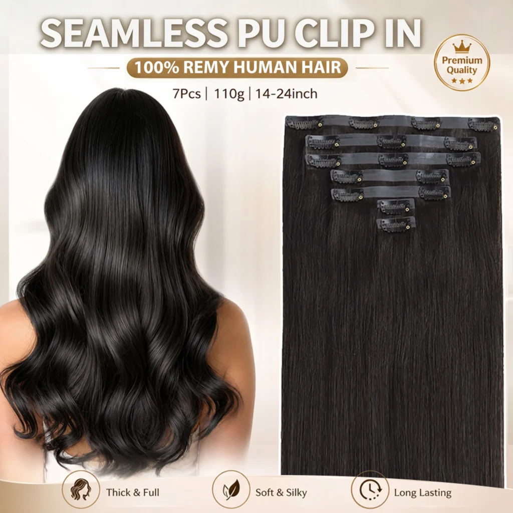 Invisible Seamless Clip-In Hair Extensions | Straight Human Hair | 110g
