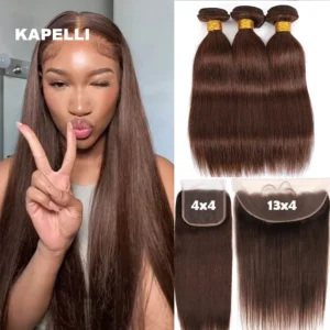 Bundles with Closure | Chocolate Brown Straight Human Hair | Raw Remy