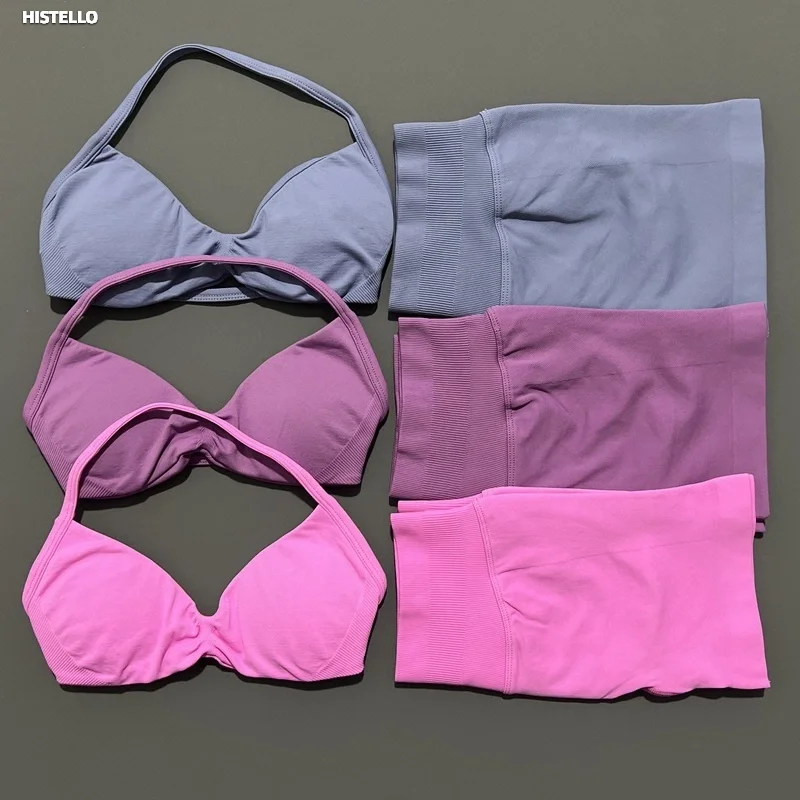 HISTELLO Gym Set 2 Piece Women Strappy Yoga Bra Top Workout Scrunch Shorts Sports Suit Fitness Clothes Seamless Yoga Set - AliExpress 200000345