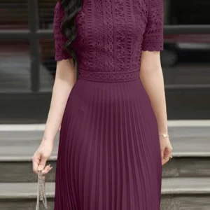 ZANZEA Elegant Summer Short Sleeve Pleated Party Sundress Fashion Women Lace Patchwork Dresses 2025 Stylish Work OL Vestidos