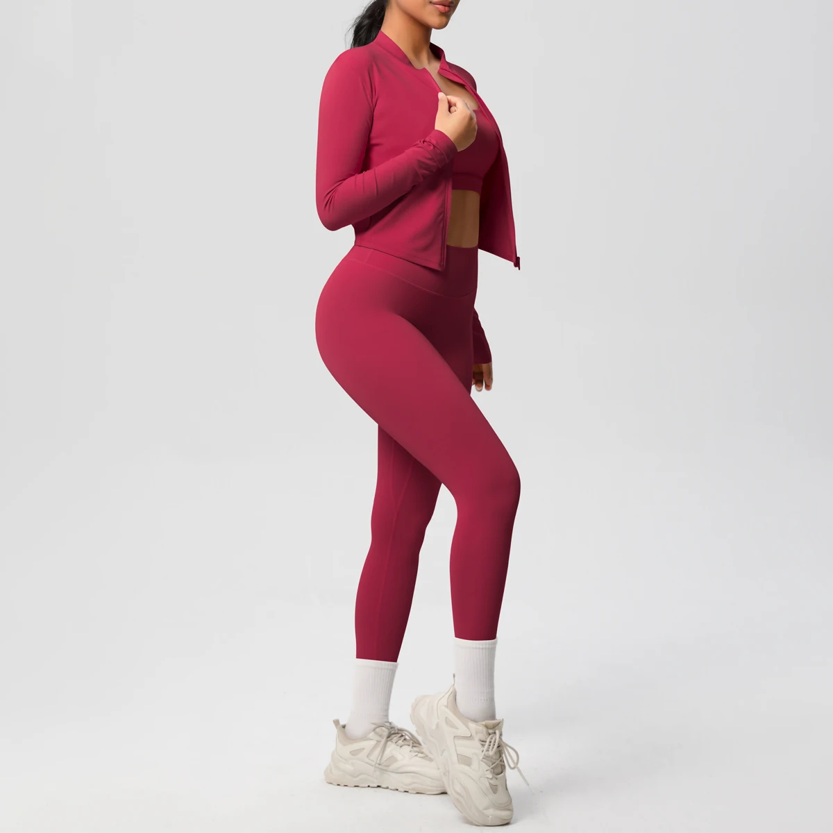3pcs Sportswear Yoga Set Gym Sports Bra Zipper Jacket Leggings Clothes Sportswear Yoga Suits For Women Fitness Set Tracksuit - AliExpress - Image 6