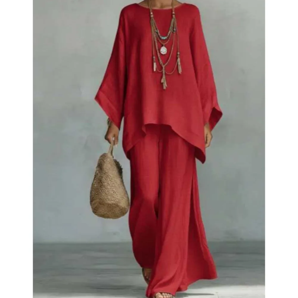 Fashion Linen Loose Long-sleeved Wide-leg Trousers 2-piece Set Women Spring New Casual Retro Elegant Female Simple Trousers Suit - AliExpress - Image 6