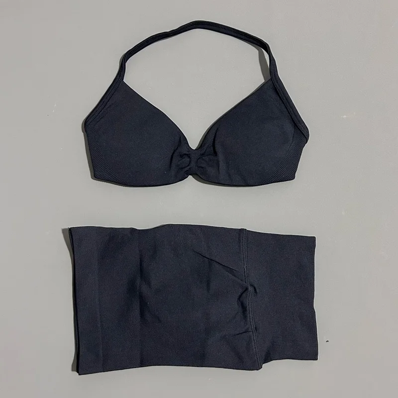 HISTELLO Gym Set 2 Piece Women Strappy Yoga Bra Top Workout Scrunch Shorts Sports Suit Fitness Clothes Seamless Yoga Set - AliExpress 200000345 - Image 5