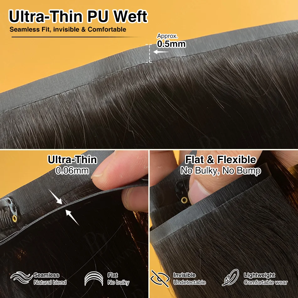 Invisible Seamless Clip-In Hair Extensions | Straight Human Hair | 110g - Image 3