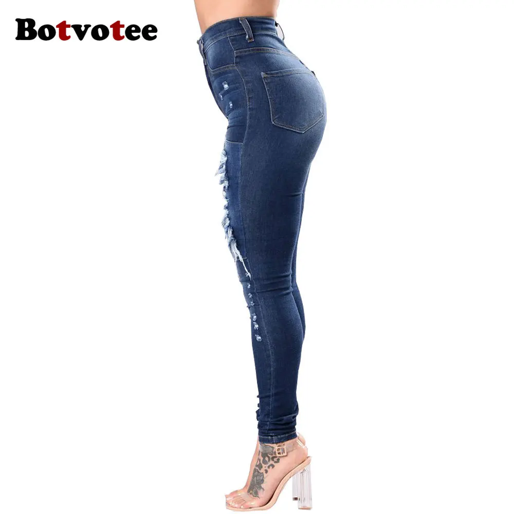 Botvotee Ripped Skinny High Waisted Pencil Jeans for Women Casual Y2K Streetwear Denim Pants Dark Blue Elastic Jeans Woman - AliExpress 200000345 - Image 2