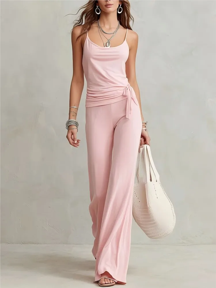 Sexy Halter Top Women's Trousers 2-piece Set Summer New Slim Fit Hip-covering Elegant Female Office Trousers Set 2026 - AliExpress 200000345