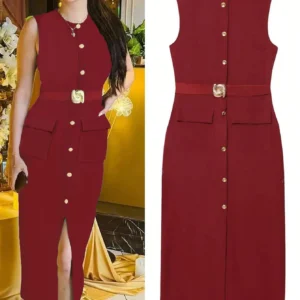 Sleeveless Button Down Ashirtdress with Belt Solid Color Front Slit Elegant for Office Party Dresses Luxury 2025 Ashirtwaister - AliExpress