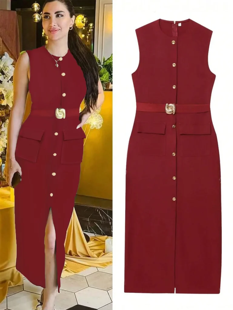 Sleeveless Button Down Ashirtdress with Belt Solid Color Front Slit Elegant for Office Party Dresses Luxury 2025 Ashirtwaister - AliExpress