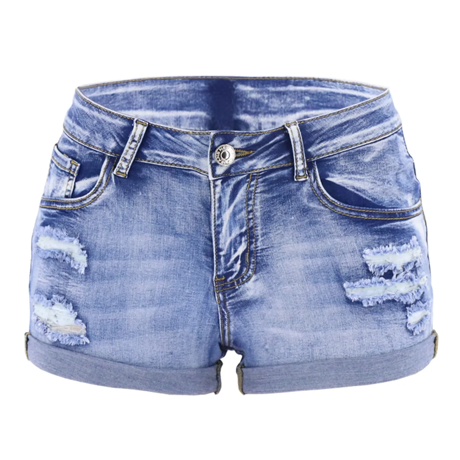 Women's Split Denim Shorts Summer Beach Wild Fashion Sexy Mid Waist Curled Cuff Perforated Elastic Slim Fit Casual Shorts - AliExpress - Image 6
