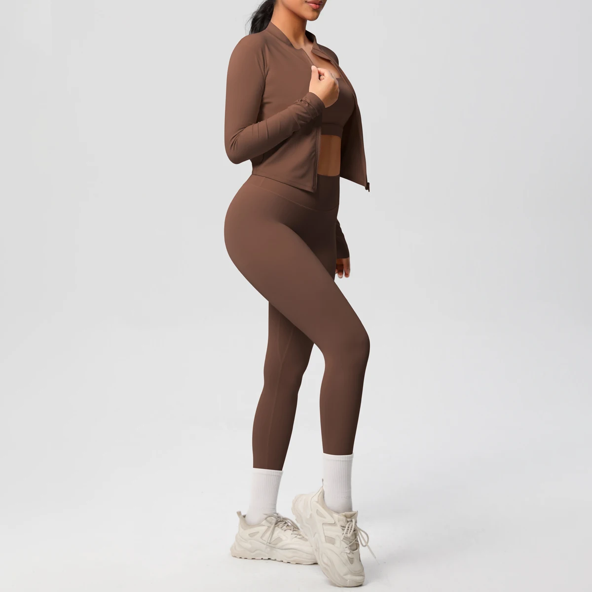 3pcs Sportswear Yoga Set Gym Sports Bra Zipper Jacket Leggings Clothes Sportswear Yoga Suits For Women Fitness Set Tracksuit - AliExpress - Image 3