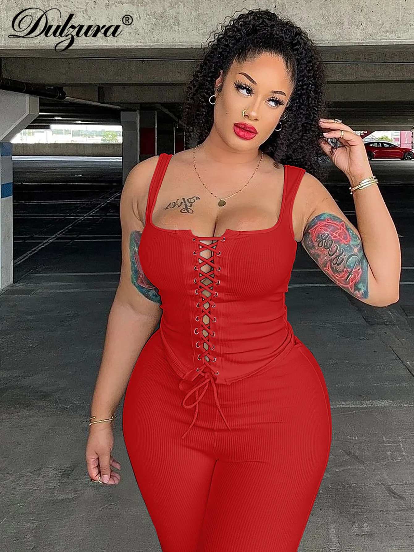 Dulzura Women’S Ribbed Sexy Casual 2 Piece Shorts Set Sleeveless Lace Up Crop Corset And Shorts Matching Set Party Clubwear - AliExpress - Image 4
