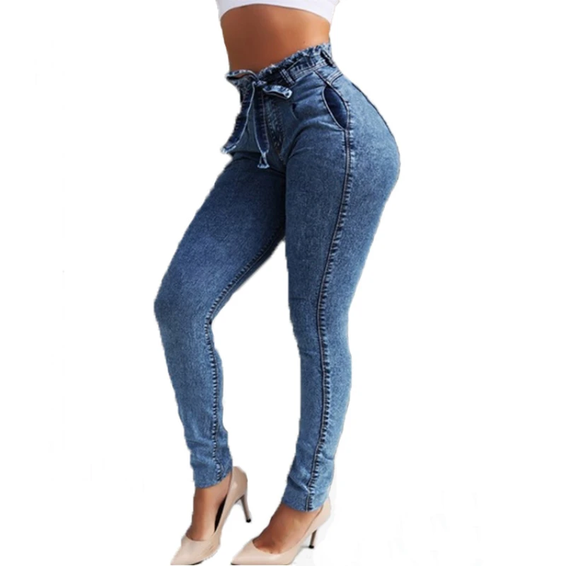 High Waist Jeans For Women Slim Stretch Denim Jean Bodycon Tassel Belt Bandage Skinny Push Up Jeans Woman clothe 4XL 5XL - AliExpress - Image 4