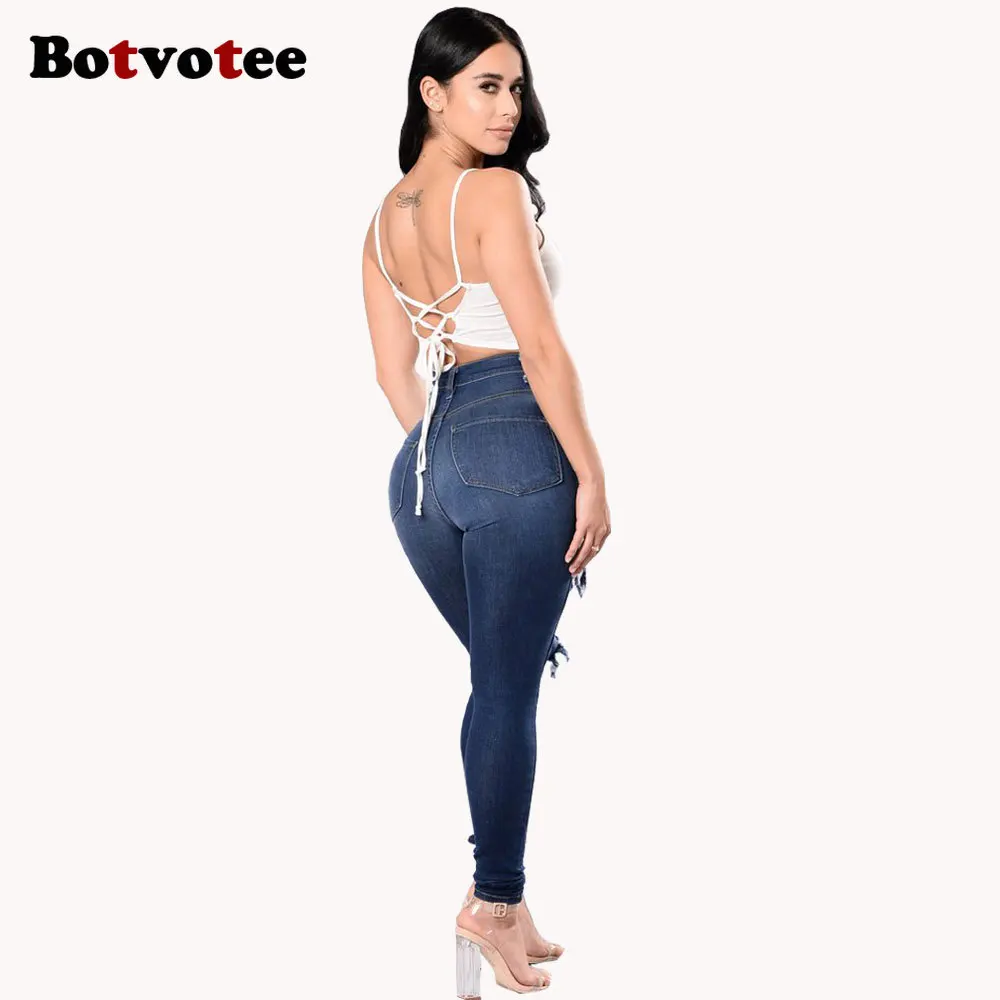Botvotee Ripped Skinny High Waisted Pencil Jeans for Women Casual Y2K Streetwear Denim Pants Dark Blue Elastic Jeans Woman - AliExpress 200000345 - Image 6