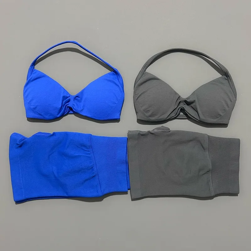 HISTELLO Gym Set 2 Piece Women Strappy Yoga Bra Top Workout Scrunch Shorts Sports Suit Fitness Clothes Seamless Yoga Set - AliExpress 200000345 - Image 4
